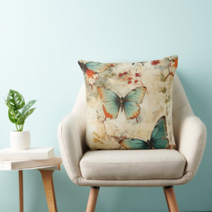Farbige Vintage Schmetterlinge und Blume (3) Kissen