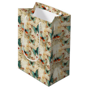 Farbige Vintage Schmetterlinge und Blume (3) Mittlere Geschenktüte