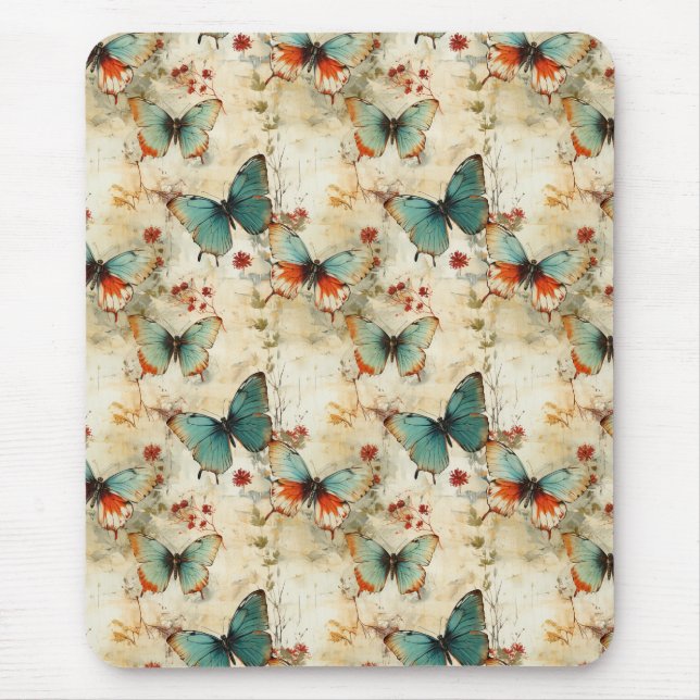 Farbige Vintage Schmetterlinge und Blume (3) Mousepad (Vorne)