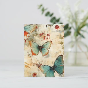 Farbige Vintage Schmetterlinge und Blume (3) Postkarte