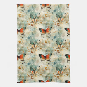 Farbige Vintage Schmetterlinge und Blume (4) Geschirrtuch