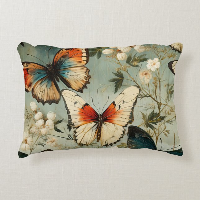 Farbige Vintage Schmetterlinge und Blume (5) Dekokissen (Vorderseite)