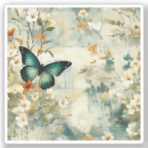 Farbige Vintage Schmetterlinge und Blume (6) Aufkleber