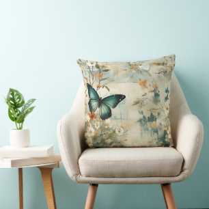 Farbige Vintage Schmetterlinge und Blume (6) Kissen