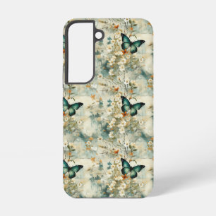 Farbige Vintage Schmetterlinge und Blume (6) Samsung Galaxy Hülle