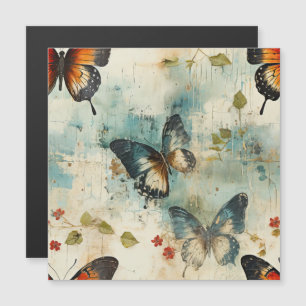Farbige Vintage Schmetterlinge und Blume (7) Magnetkarte
