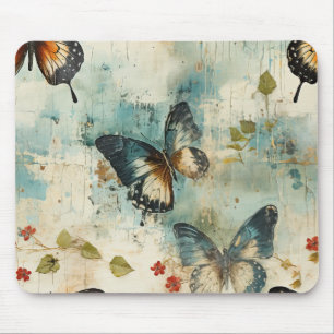 Farbige Vintage Schmetterlinge und Blume (7) Mousepad