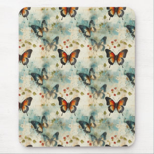 Farbige Vintage Schmetterlinge und Blume (7) Mousepad