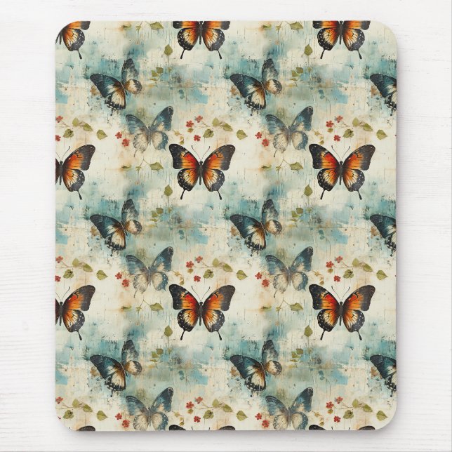 Farbige Vintage Schmetterlinge und Blume (7) Mousepad (Vorne)