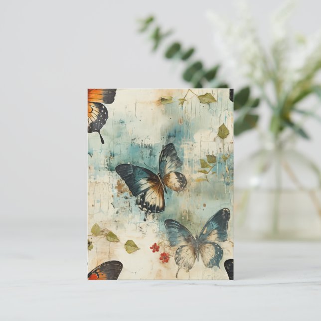 Farbige Vintage Schmetterlinge und Blume (7) Postkarte (Stehend Vorderseite)