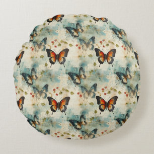 Farbige Vintage Schmetterlinge und Blume (7) Rundes Kissen