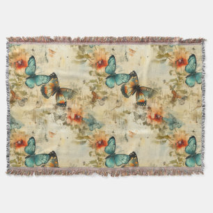 Farbige Vintage Schmetterlinge und Blume (8) Decke