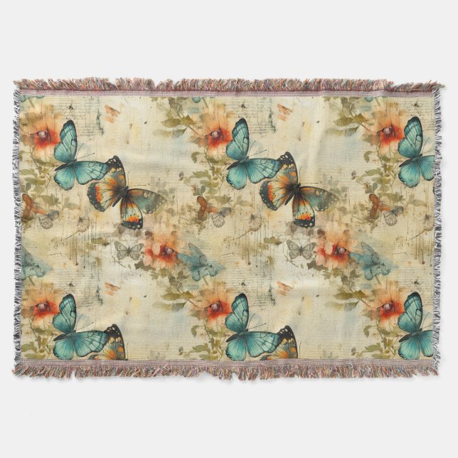 Farbige Vintage Schmetterlinge und Blume (8) Decke (Vorderseite)