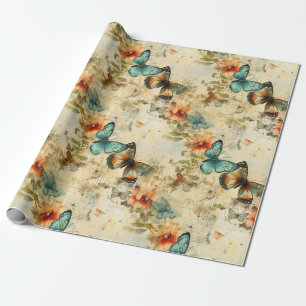 Farbige Vintage Schmetterlinge und Blume (8) Geschenkpapier