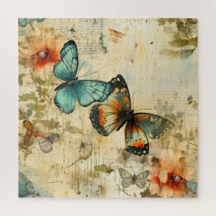 Farbige Vintage Schmetterlinge und Blume (8) Puzzle