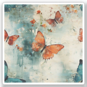 Farbige Vintage Schmetterlinge und Blume (9) Aufkleber