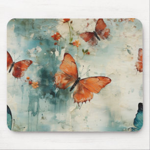 Farbige Vintage Schmetterlinge und Blume (9) Mousepad