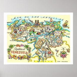 Farbige Vintage Venezuela Karte drucken Poster