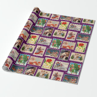 Farbige Vintage-Weihnachts-Postkarten-Verpackungsp Geschenkpapier