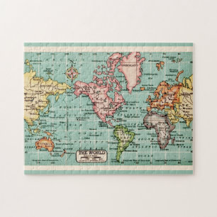 Farbige Vintage-Weltkarte 11x14 Puzzle