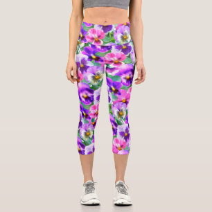Farbige Violetten Blume Capri Leggings