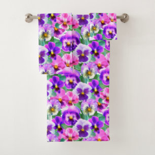 Farbige Violetten Pansy Blume Muster Badhandtuch Set