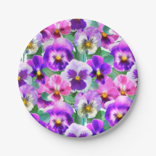 Farbige Violetten Pansy Blume Muster Pappteller