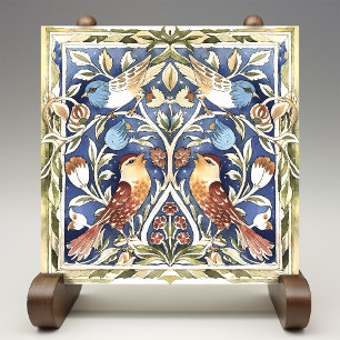 Farbige Vögel & Blumen Arts and Crafts Fliese
