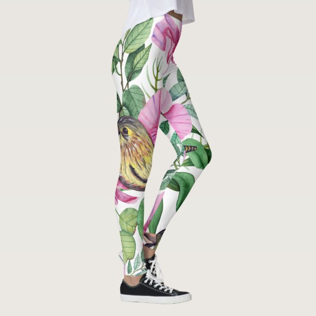 Farbige Vögel Blumenmuster Leggings Frauen (Rechts)