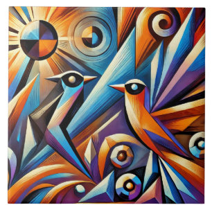 Farbige Vögel in einem lebendigen geometrischen St Fliese