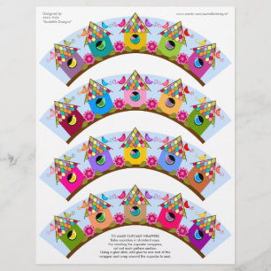 Farbige Vögel und Birdhouse Cupcake Wrappers