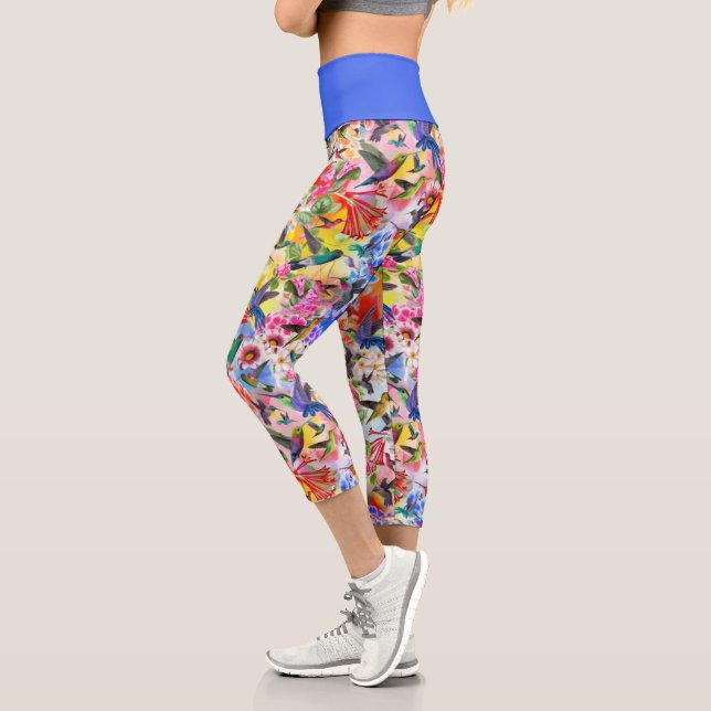 Farbige Vögel und Blume Capri Leggings (Links)