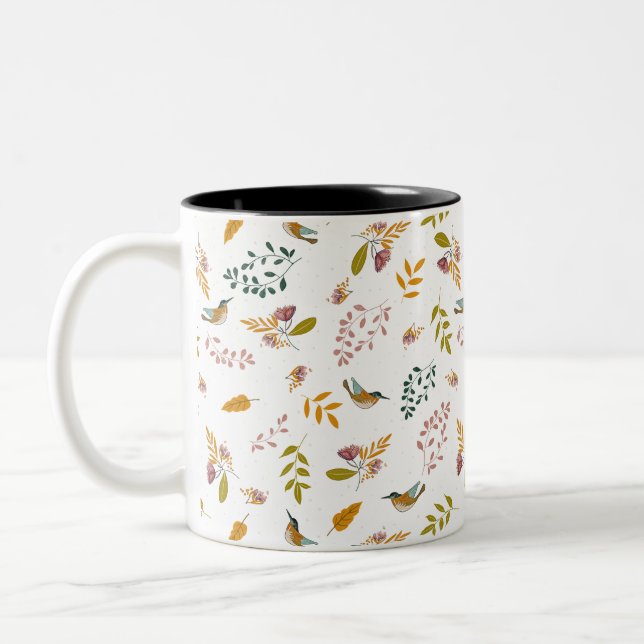 Farbige Vögel Zweifarbige Tasse (Links)