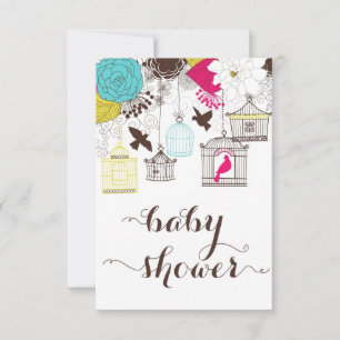 Farbige Vogelkäfige Baby Shower Geschenkregistrier Einladung