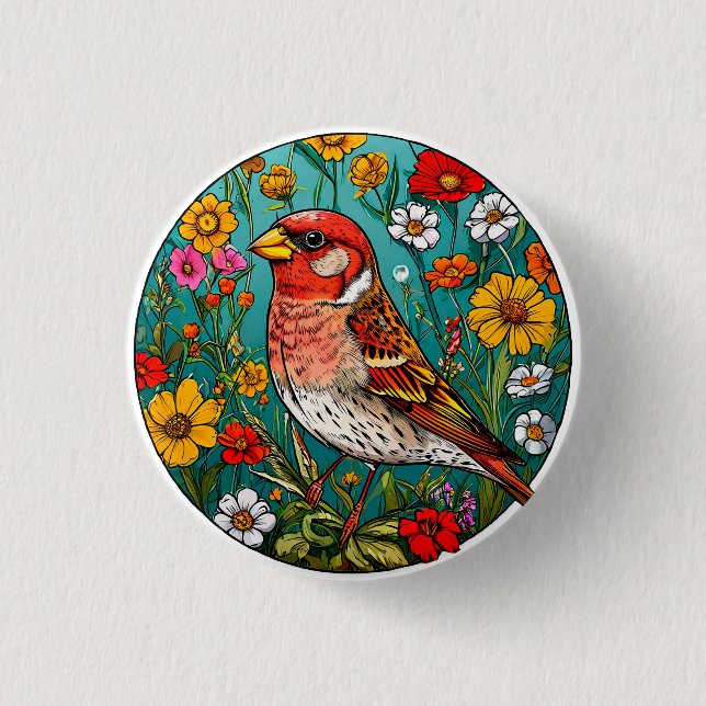 Farbige Vogelkunst Button (Vorderseite)