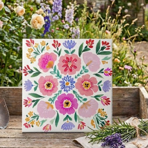 Farbige Volkskunst Blumendekorative Keramikfliese