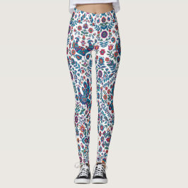 Farbige Volkskunst Blumenvogel-Muster Leggings