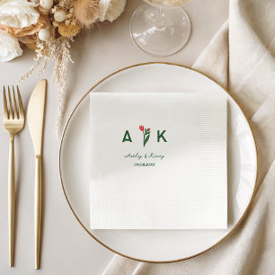 Farbige Volkskunst-Wildblumen-Monogramm-Hochzeit Serviette