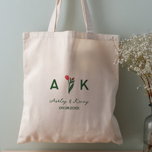 Farbige Volkskunst-Wildblumen-Monogramm-Hochzeit Tragetasche