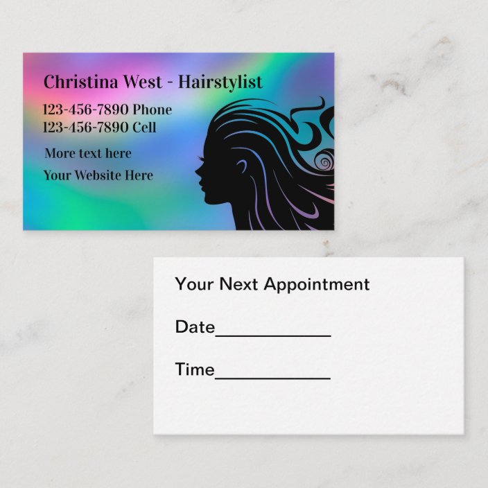 Farbige Vorlage für Geschäftskarten für Haarstylin Terminkarte | Zazzle.at