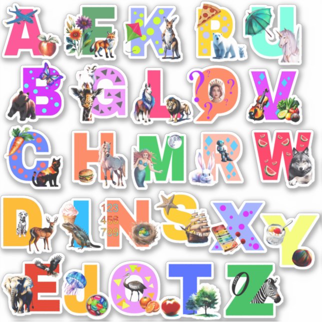 Farbige Wasserfarbe Alphabet Vinyl Stickers Aufkleber (Vorderseite)