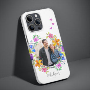 Farbige Wasserfarbe-Blumen-Foto mit personalisiert iPhone 14 Pro Hülle