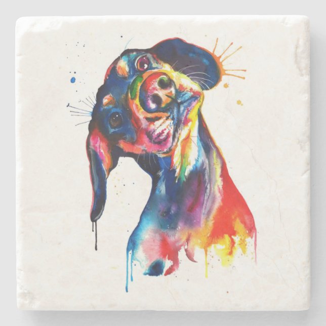 Farbige Wasserfarbe-Dachshund-Unterlage Steinuntersetzer (Vorderseite)