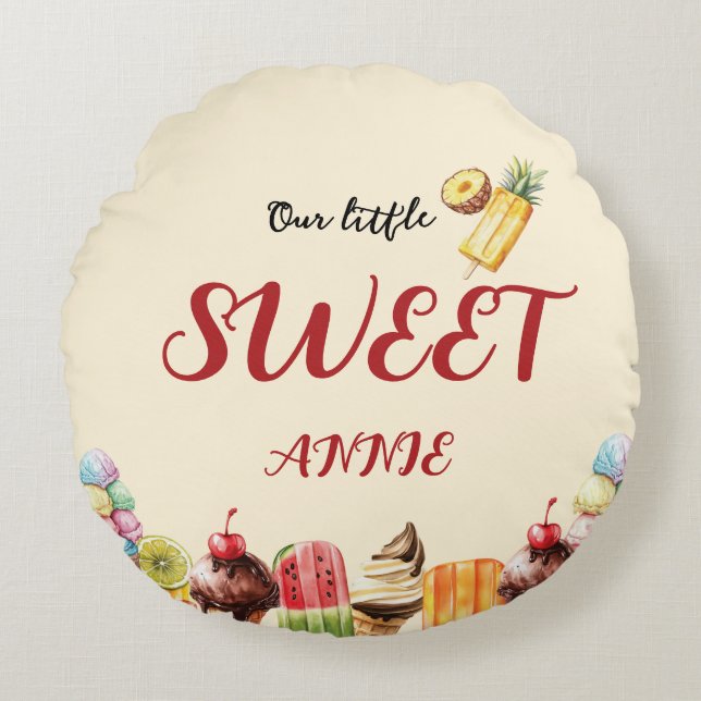 Farbige Wasserfarbe Eiscreme Sweet Baby Dusche Rundes Kissen (Vorderseite)