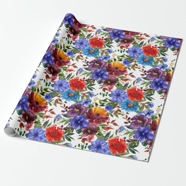 Farbige Wasserfarbe-Floral Geschenkpapier (Ungerollt)