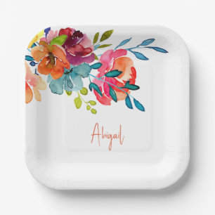 Farbige Wasserfarbe Florale Dusche Pappteller
