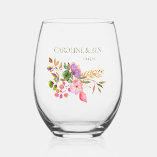 Farbige Wasserfarbe Florale Elegante Benutzerdefin Weinglas Ohne Stiel