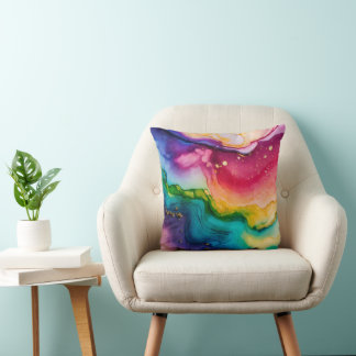 Farbige Wasserfarbe Fluid Art Helle Goldene Spritz Kissen
