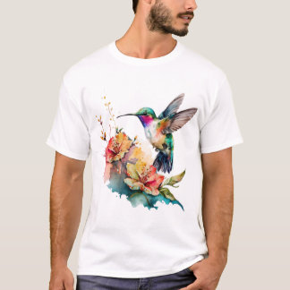 Farbige Wasserfarbe Hummingbird und Blume 13 Cla T-Shirt