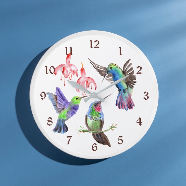Farbige Wasserfarbe Hummingvögel Große Wanduhr (Von Creator hochgeladen)